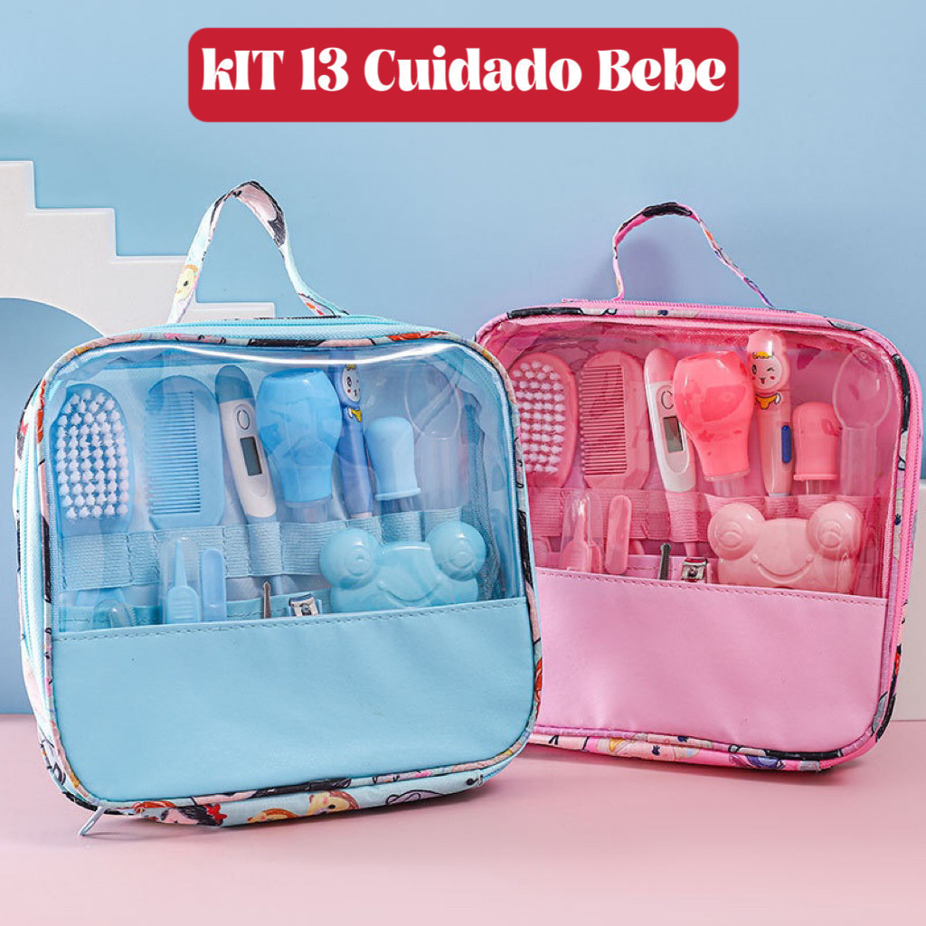 Kit 13 Higiene Cuidado Bebê Recém Nascido Essencial 13 Peças Cuidados Com O Bebê Recém Cortador Escova Cabelo Unha Pente