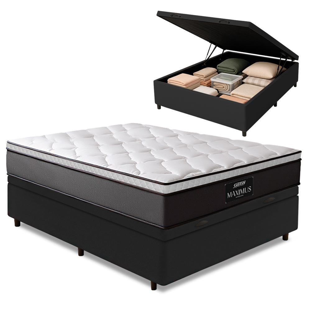 Imagem Cama Box Baú Casal Colchão Gazin Maximus Molas Ensacadas 138x188x65cm Cinza / Preto - Suporta até 120kg por Pessoa