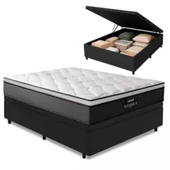 Cama Box Baú Casal Colchão Gazin Maximus Molas Ensacadas 138x188x65cm Cinza / Preto - Suporta até 120kg por Pessoa