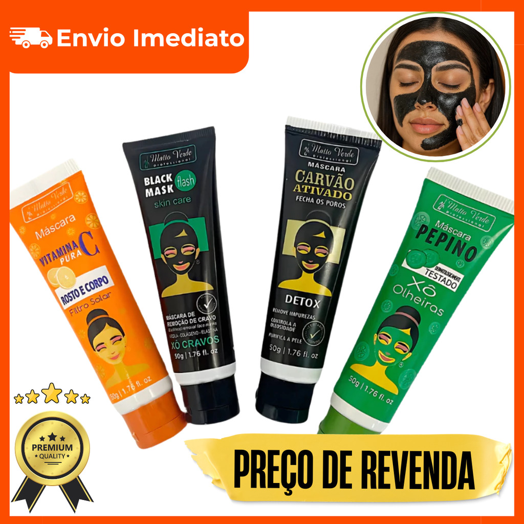 Mascara Bisnaga Black Mask Flash Matto Verde Xo Cravos Skin Care Vitamina C Pepino facial em Oferta na Shopee