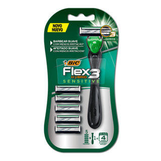 Barbeador descartável Flex3 Hybrid Sensitive recarregável Preto + 5 lâminas Bic