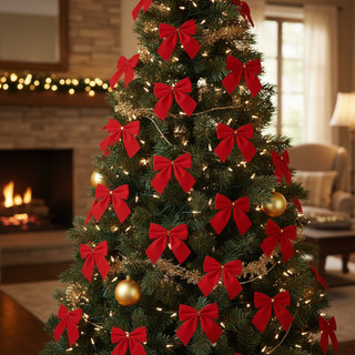 12/24 Laços De Natal Lacinho Enfeite Pendente  Árvore Natal Dourado Vermelho Sortidos Dec…