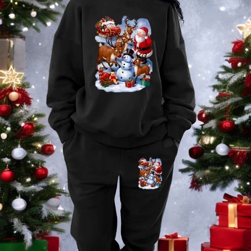Conjunto de Moletom de Natal Feminino Infantil  - Estampa Festiva de Papai Noel - Edição Natalina