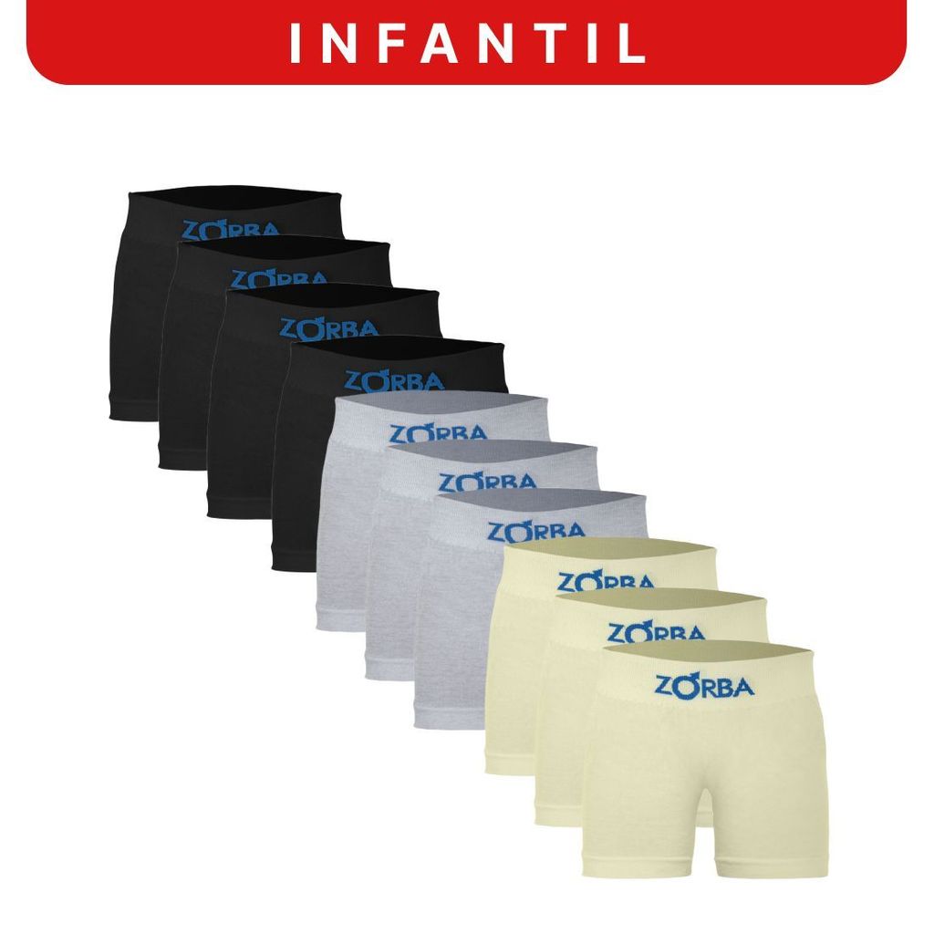 Kit 10 Cuecas Zorba Infantil Boxer Algodão Sem Costura 678 em Oferta na Shopee