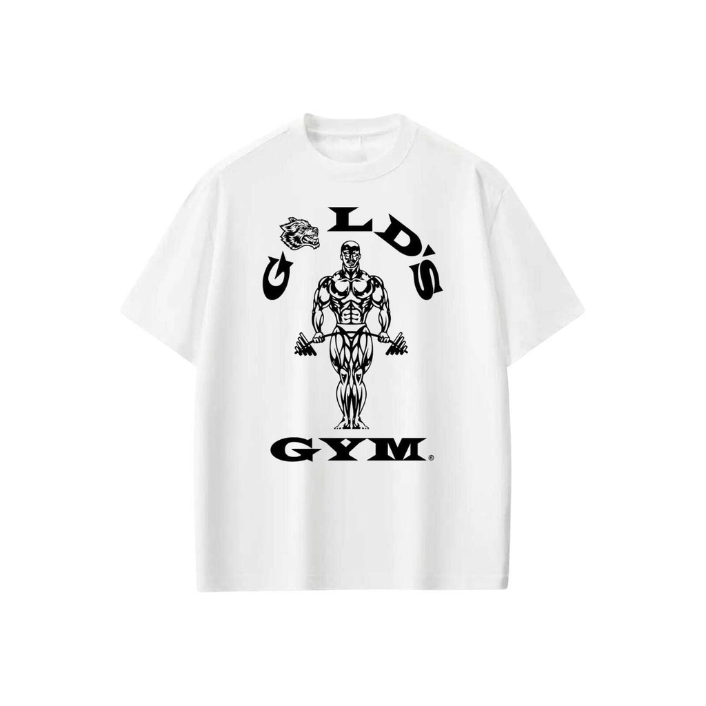Camiseta Oversized estampada Branca Confortável Algodão Modelo: "Gold's Gym Academia