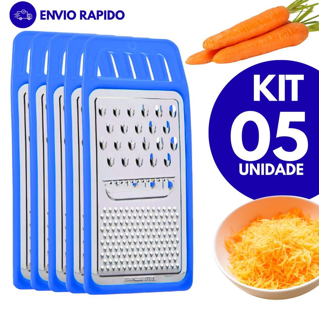 Kits Raladores Inox 1 Face Utensílio Multiuso para Queijo, Cenoura e Legumes Kits com 5,3 ou 2 Unidades Cor aleatória