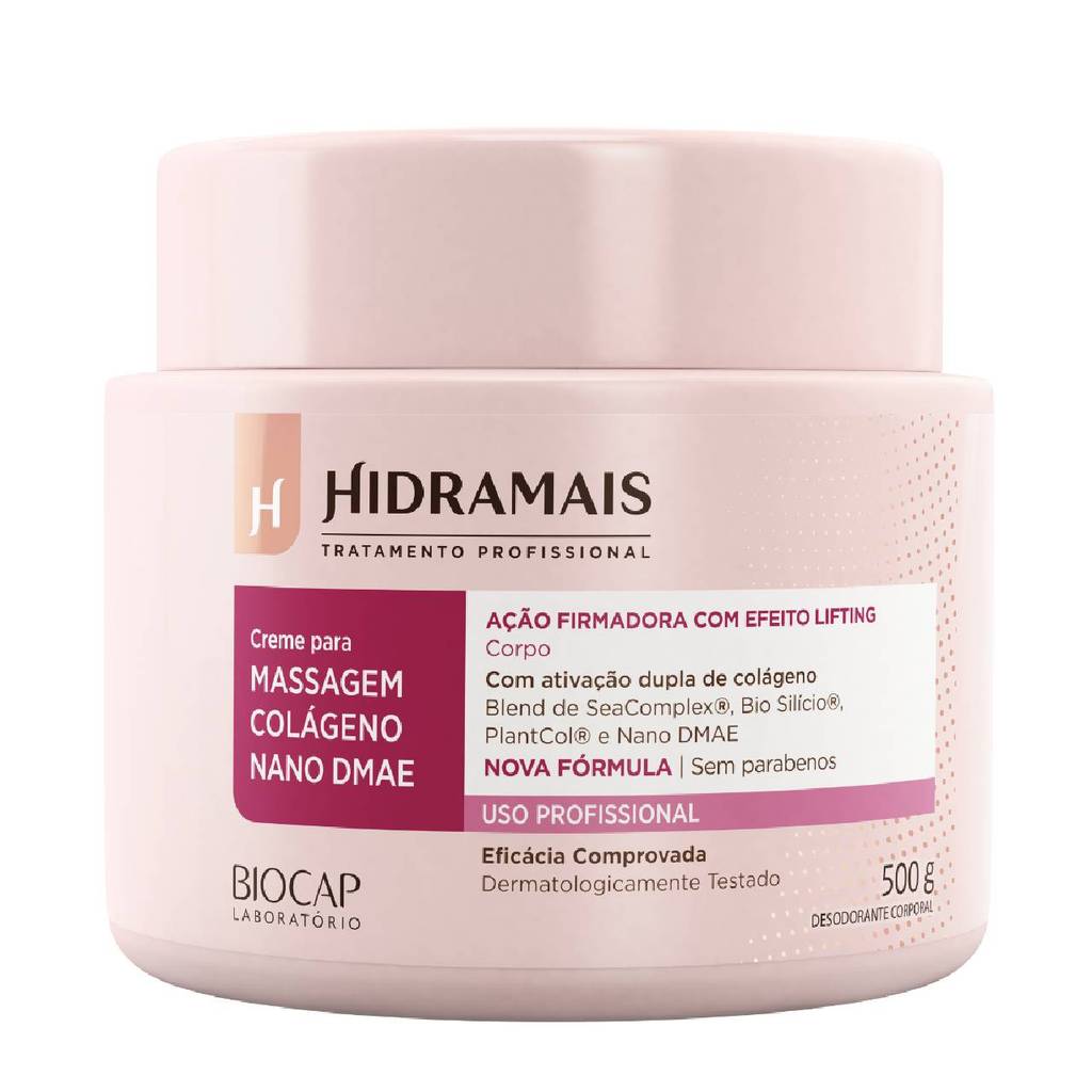Creme Firmador Para Massagem Colágeno Nano DMAE Hidramais 500g Efeito Lifting Corporal Profissional