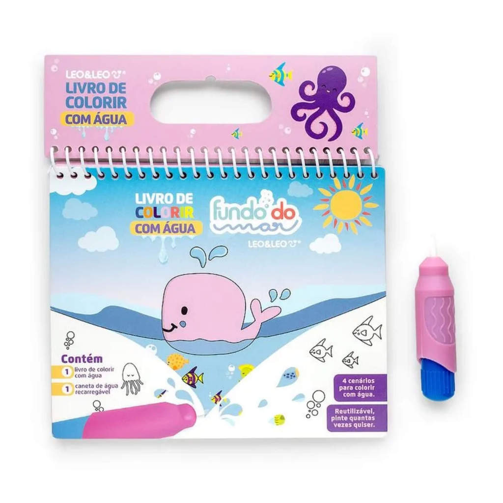 Livro de Colorir com Água Fundo do Mar + Pincel Leo&Leo Leonora - 91826 em Oferta na Shopee