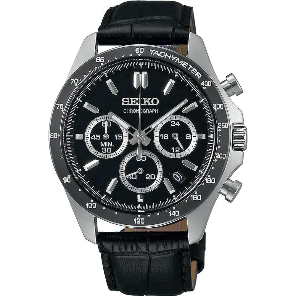 Relógio masculino Seiko SBTR021 com cronógrafo de quartzo de 1/5 de segundo em couro preto [produto oficial japonês]