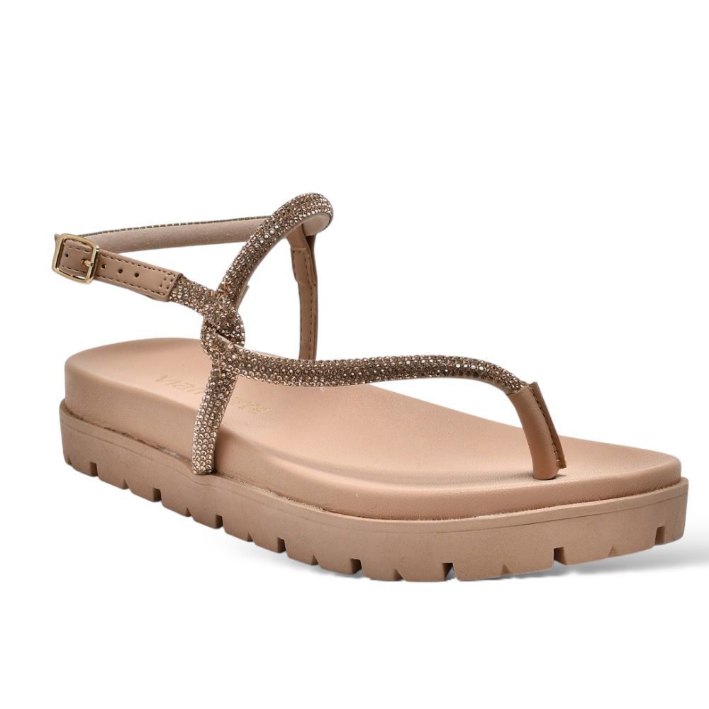 Sandália Papete FemininaVia Marte Flatform Strass 102-008 Nude