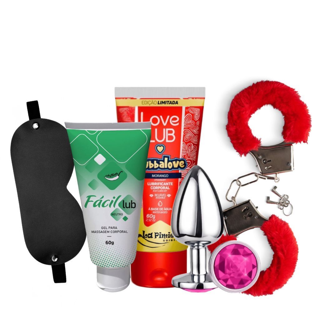 Kit SEX SHOP Casal Plug Anal + Lubrificante Intimo + Gel Bubbalove + Venda Olhos + Algemas em Oferta na Shopee