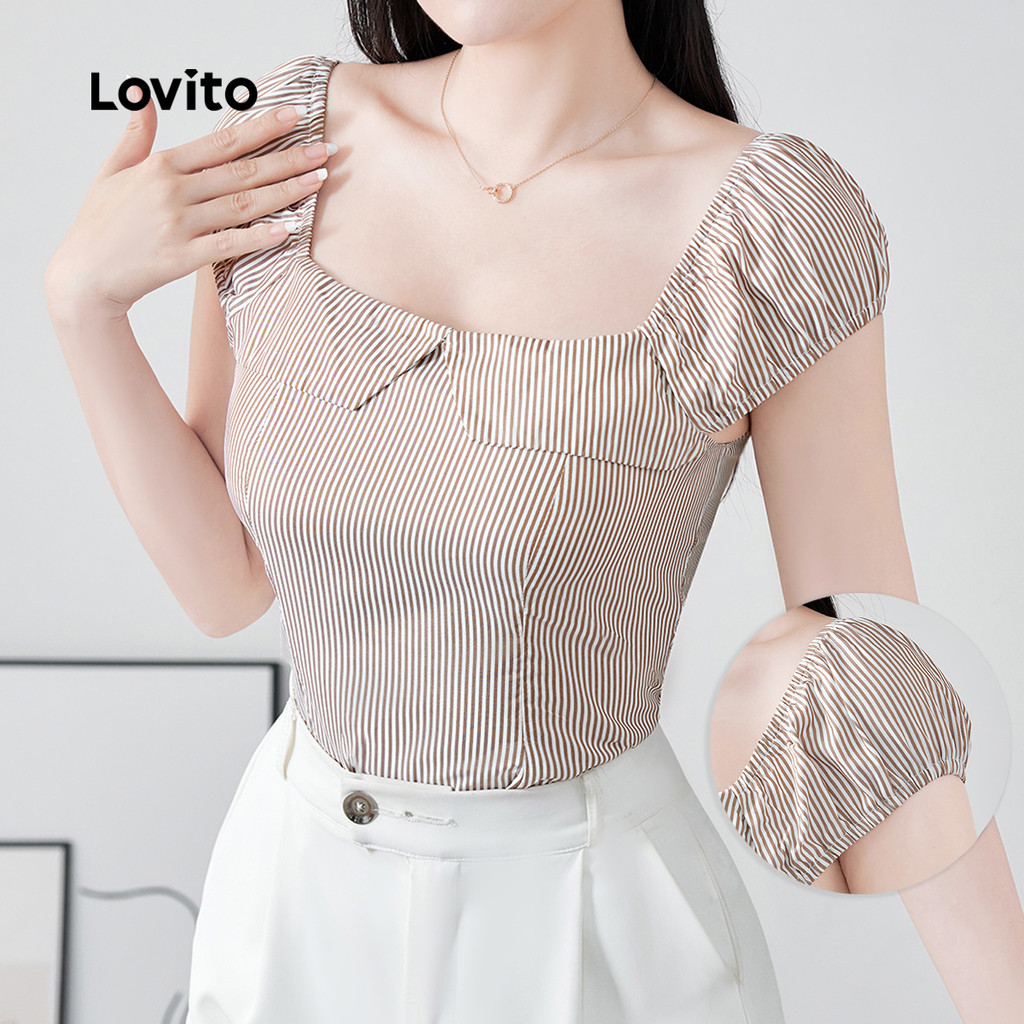 Lovito Blusa Casual com Zíper Primavera/verão Blusa Marrom para Mulheres L155AD278