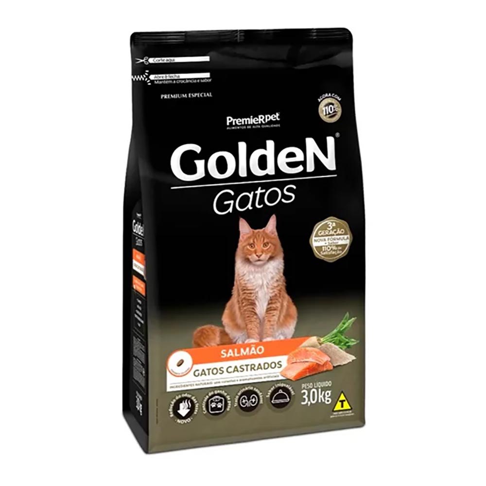 Ração Premier Golden para Gatos Adultos Castrados Salmão 3kg em Oferta na Shopee