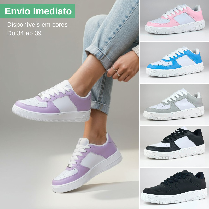 Tênis Feminino Casual Lançamento Confortável Leve Solado Branco Estilo Urbano Varias Cores Promoção