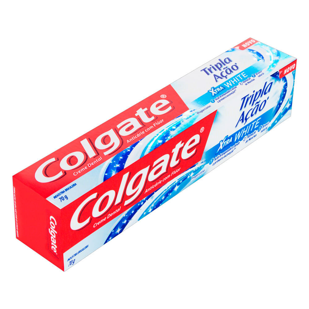 Detalhes do Creme Dental Colgate Tripla Ação Xtra White 70g