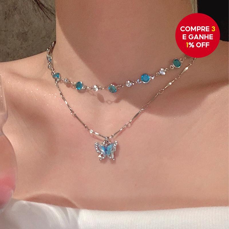 2 cor oceano Original verão legal sentimento borboleta colar acessórios feminino luz luxo nicho clavícula corrente colar