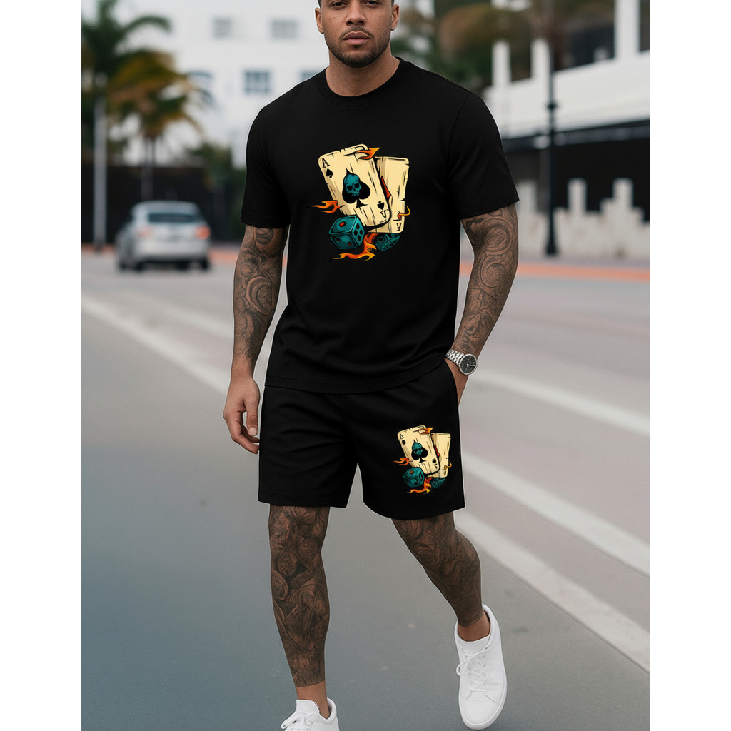 Kit Conjunto Camiseta + Short Tactel Streetwear Baralho