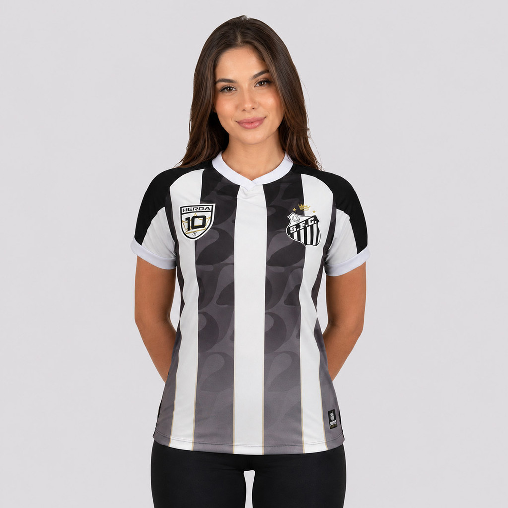 Camisa Santos Allus Feminina Preta e Branca