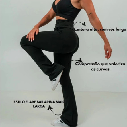 Calça Fitness Bailarina Academia Legging Flare Suplex Zero Transparência Femininaplus size