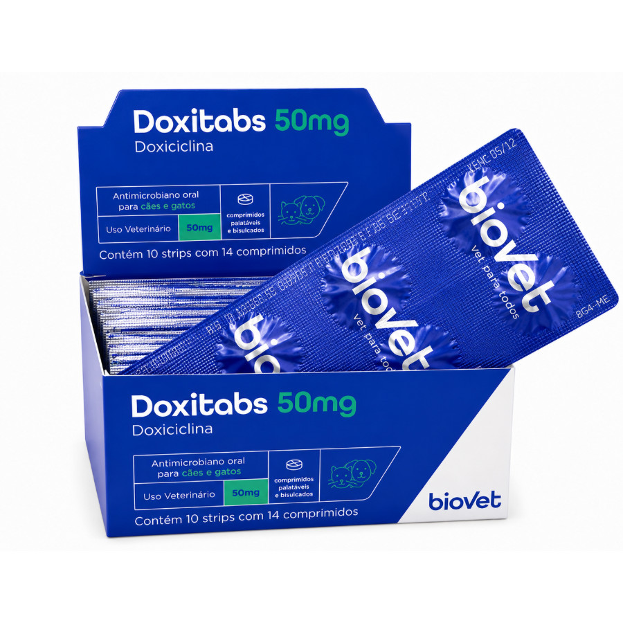 Doxitabs 50mg Doxiciclina Antibiótico Para Cães e Gatos Uso Veterinário -  STRIP COM 14 COMPRIMIDOS