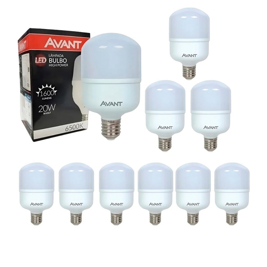 Kit 10 Lâmpadas Bulbo Led 20w Avant 6500k Branca fria Bivolt 110/220V