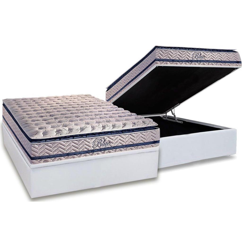 Conjunto Box Baú Casal: Colchão Molas Paropas MasterPocket Ensacadas Blue + Base CRC Courano White(138x188)