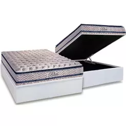 Conjunto Box Baú Casal: Colchão Molas Paropas MasterPocket Ensacadas Blue + Base CRC Courano White(138x188)