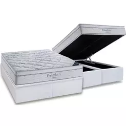 Conjunto Box Baú Queen: Colchão Molas Ortobom SuperPocket Freedom Visco + Base CRC Courano White(158x198)