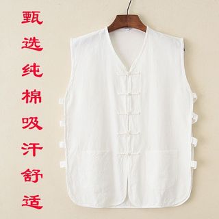 Puro algodão Tang terno masculino sem mangas moletom colete suor colete verão estilo chinês estilo chinês botão-Up velho