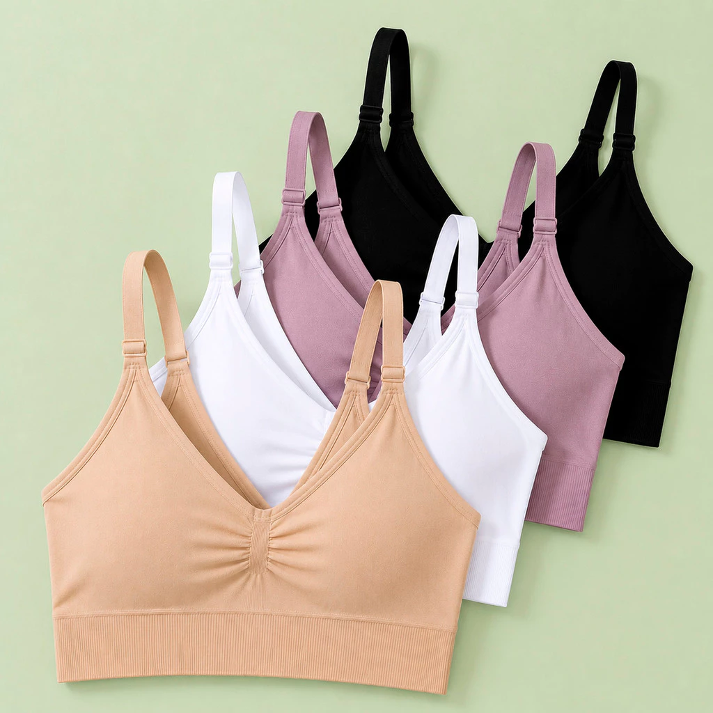 Kit com 4 Tops Sutiã Feminino Sem Costura Alça Fina Canelado com Bojo Removível — imagem 1
