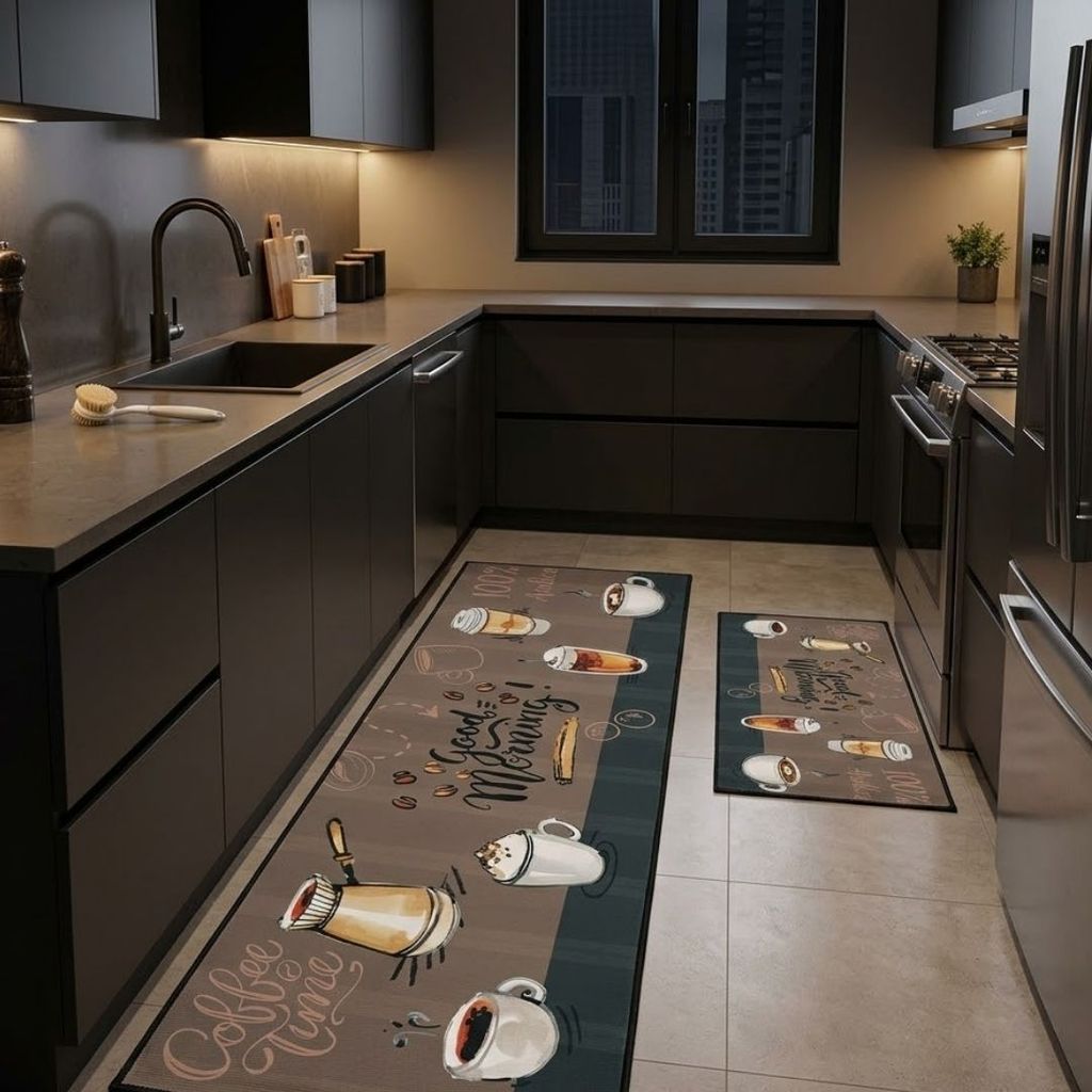 Jogo de tapetes cozinha 2 peças com material resistente e antiderrapante