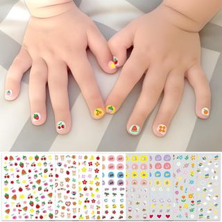 8 Folhas de Adesivos para Unhas para Meninas, Designs de Desenhos Animados Fofos, Decalques Autoadesivos para Arte de Un