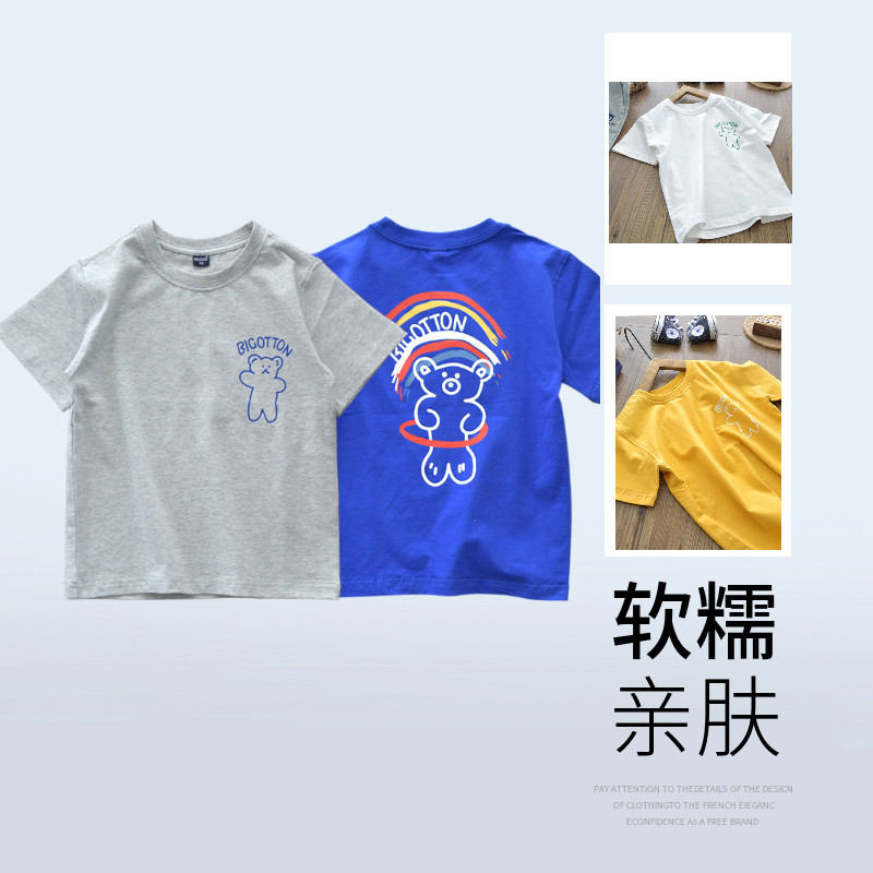 Algodão macio amigável à pele ~ meninos dos desenhos animados impresso camiseta de manga curta versão coreana crianças e