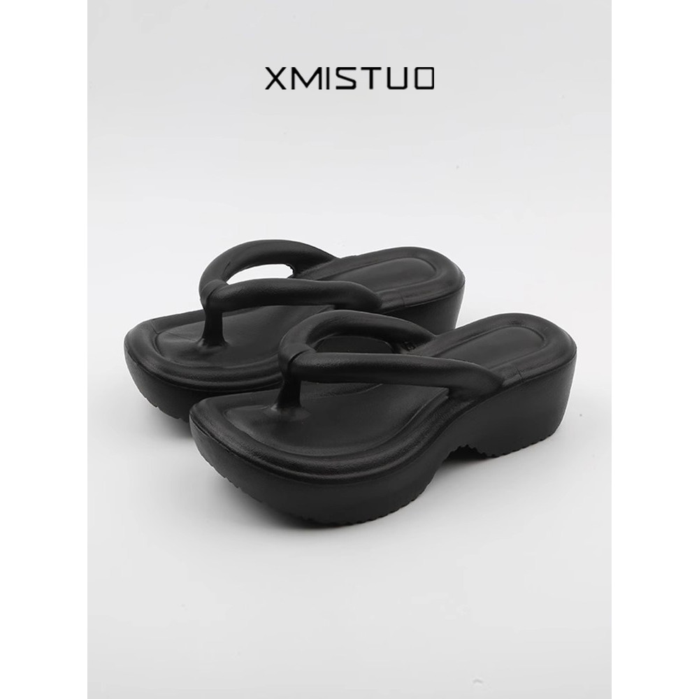 Chinelos de salto aumentado feminino verão 2024 novo estilo exterior usar chinelos de sola grossa Casual All-Match Anti-