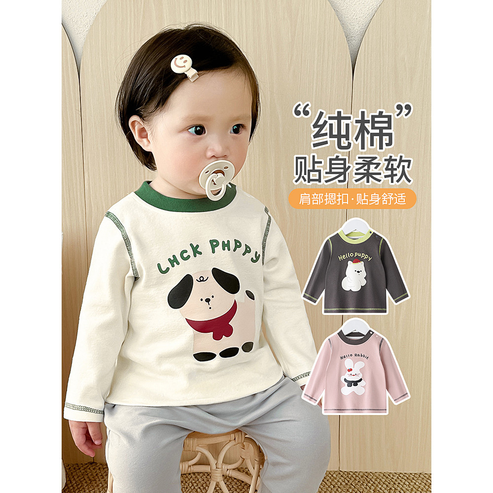 Bebê primavera outono estilo manga comprida camiseta masculino feminino bebê primavera puro algodão primavera topo crian