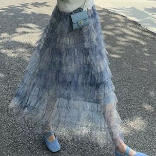 Retro cintura alta tinta All-Match mais magro olhar inchado saia longa bolo primavera verão novo estilo impresso gaze sa