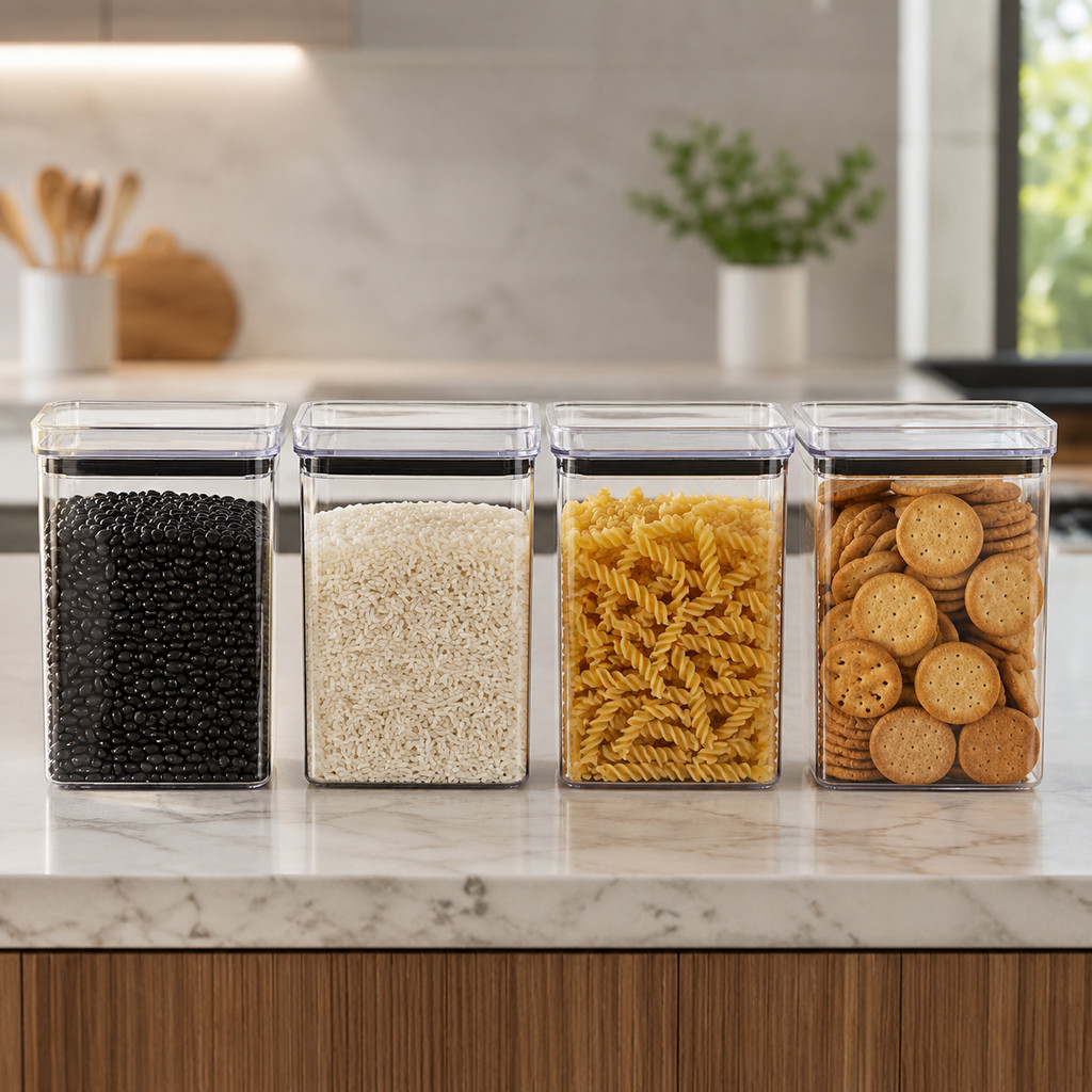 Kit 4 Potes Herméticos Acrílico multiuso Empilháveis 1,1L Cozinha Organizada Premium