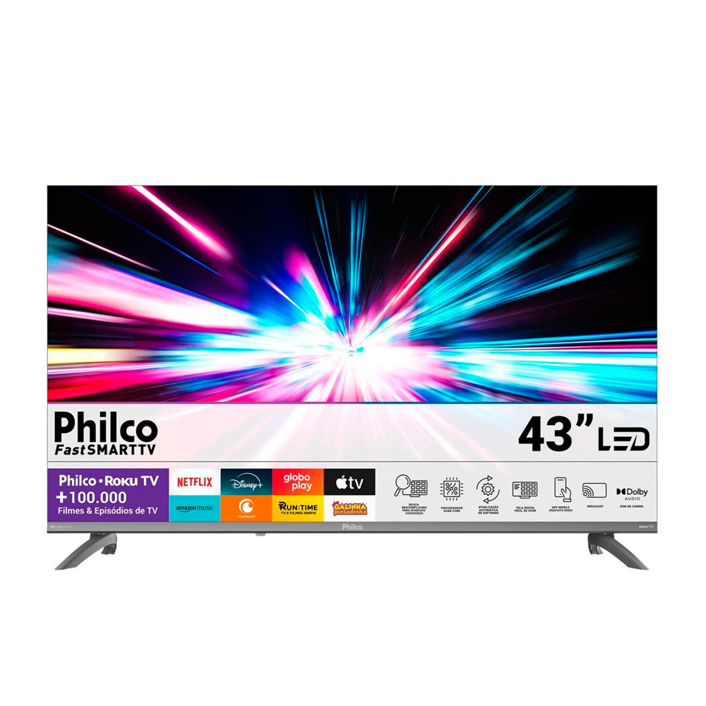 Smart TV Philco 43" Full HD Philco P43CRA Roku TV HDR10 Dolby Audio Bivolt