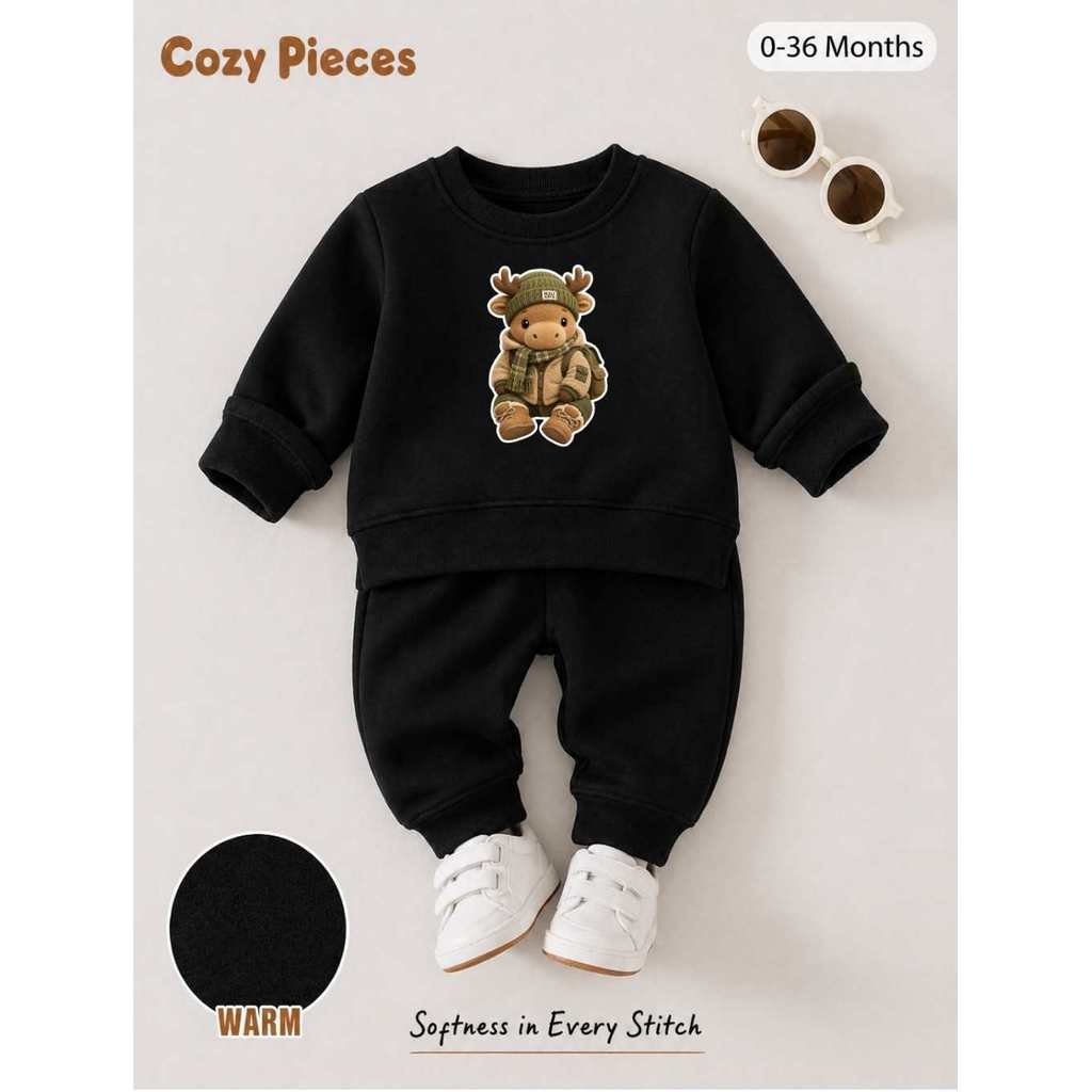 Moletom Infantil Felpado Conjunto Bebê Alce Roupa de Inverno 50% Algodão Menino Menina Mali Arte