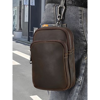 JAZZYEYE Bolsa de cintura masculina de primeira camada de couro estilo retrô multifuncional com zíper bolsa de cintura d