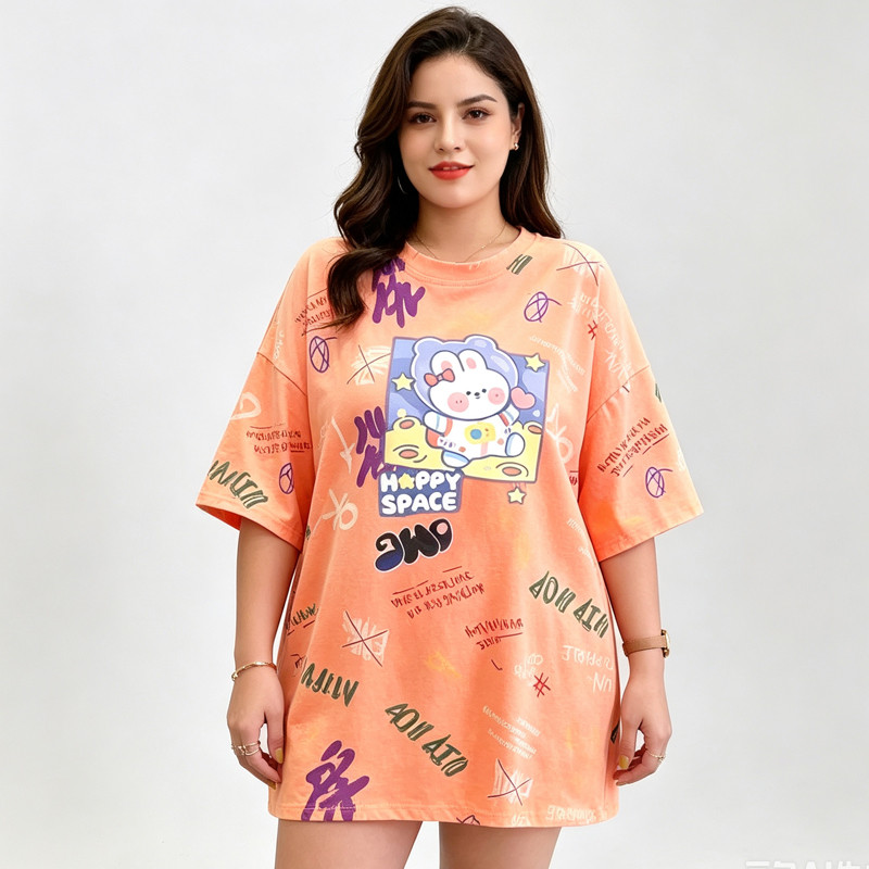 [Roupas femininas plus Size] Camiseta Casual solta 50kg pode usar 110kg Roupas femininas grandes MM Camiseta de manga cu