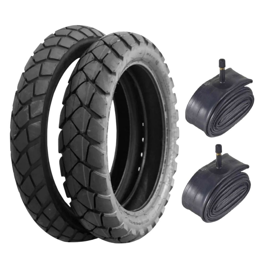 Kit Par Pneu Tourance Metzeler 100 90 19 + 130 80 17 Dianteiro e Traseiro + Camaras Shiver Aro 19 E Aro 17 Moto TT