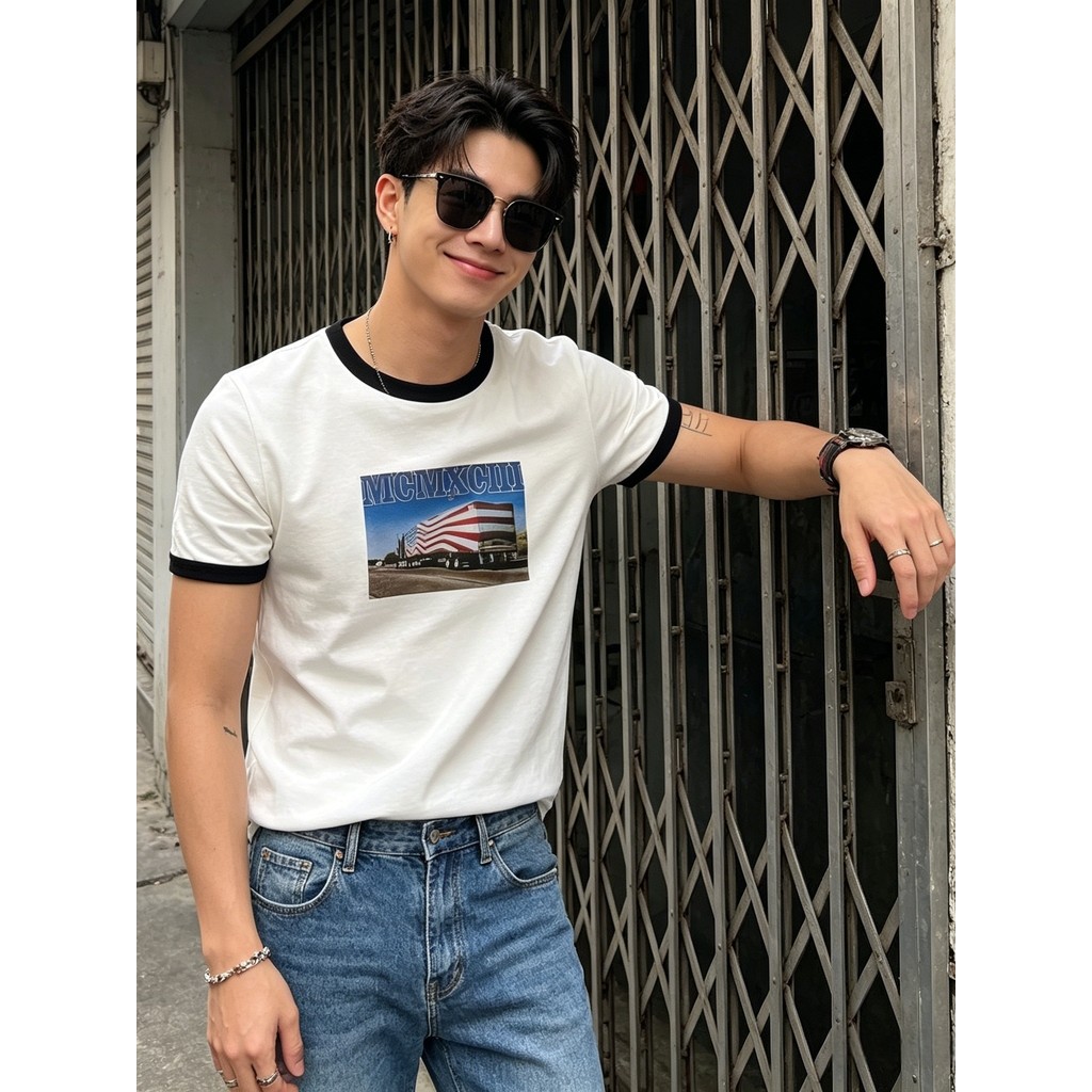Americano Retro caminhão bandeira nacional foto Digital impresso de manga curta camiseta masculina verão em torno do pes