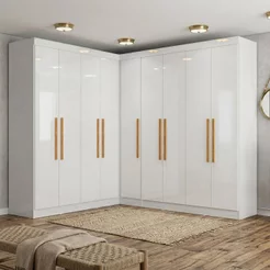 Guarda-Roupa Modulado de Canto 9 Portas e 4 Gavetas Paris Branco Branco