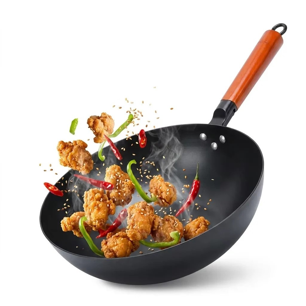 Imagem Frigideira Wok 32cm Profissional Antiaderente C/ Cabo de Madeira Yakisoba