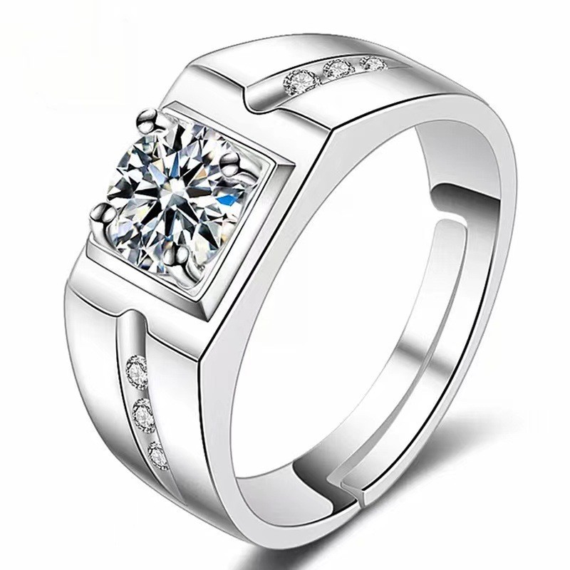 Anel masculino dominador moda anel de diamante simulação anel de diamante chapeamento de ouro branco abertura anel ajust