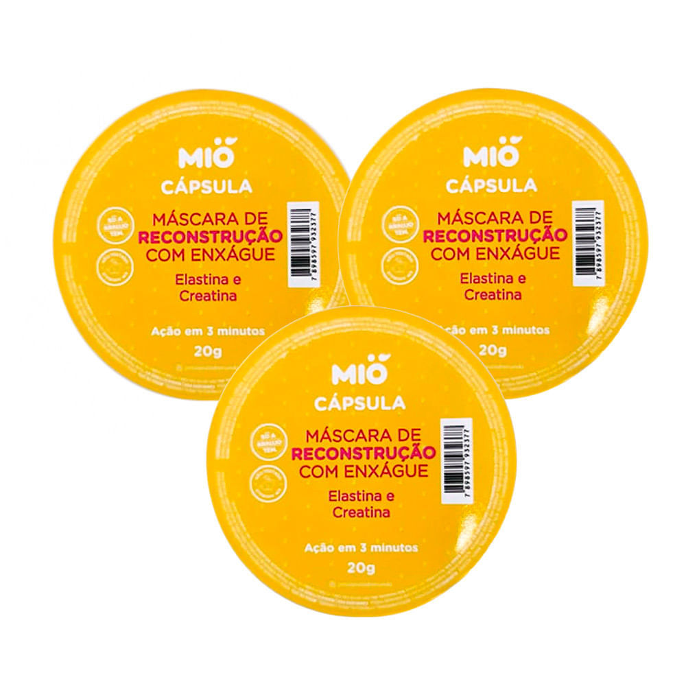 Kit 3 Máscara de Reconstrução Capilar Mió Elastina e Creatina Cápsula 20g