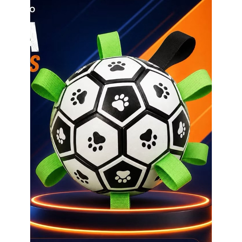 Bola de Futebol Brinquedo para Animais de Estimação, Brinquedo para Cães Bola c/ Alças Brinquedo interativo para Seu Pet