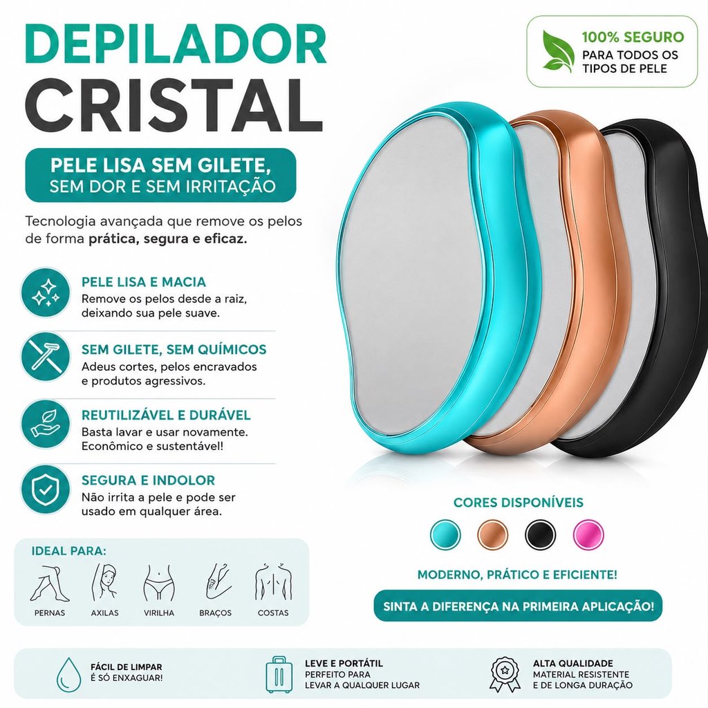Depilador De Cristal Indolor Reutilizável Ferramenta De Beleza Fácil De Limpar Seguro
