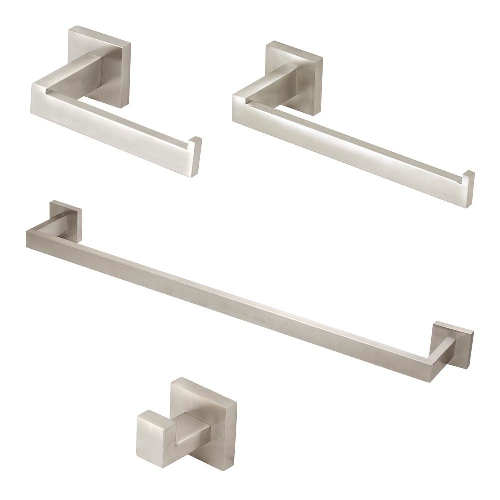 Kit Acessórios Banheiro Inox Escovado Quadrado 4 Peças Inox Completo